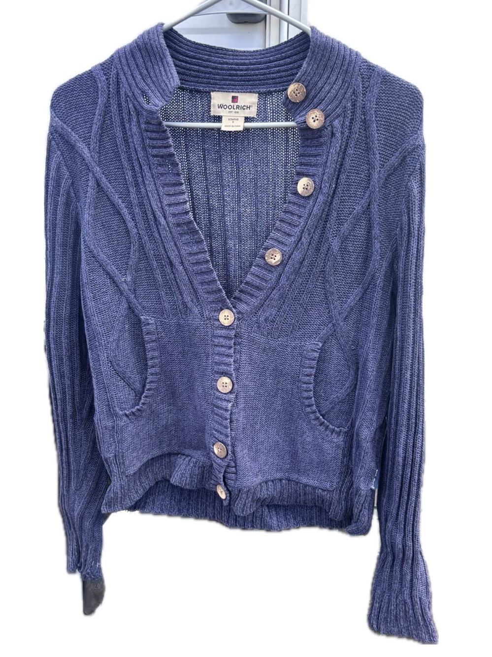 Woolrich Navy Cable Knit Button Cardigan
